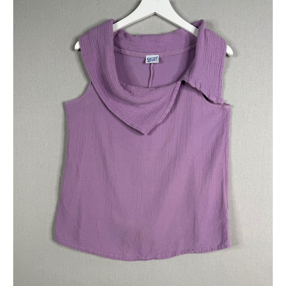 Oh My Gauze Sleeveless Top‎ Womens 1 S M Purple Cotton Cowl Neck Lagenlook Artsy